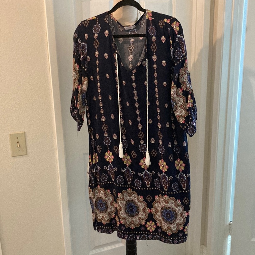 Boho dress XL NWOT Navy Floral Boho Dress 0021 - Picture 2 of 7